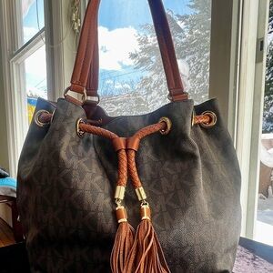 MICHAEL Michael Kors Brown Shoulder Bag with Braided Tassels